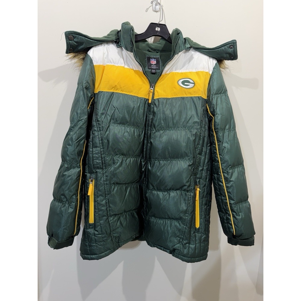 Green Bay Packers NFL G-III Women's Puffer Jacket XL Faux Fur Hood